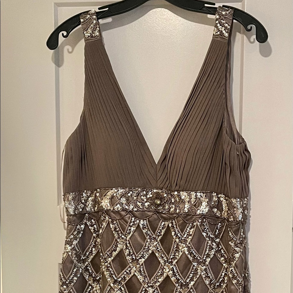 Sue Wong Taupe beaded cocktail dress
